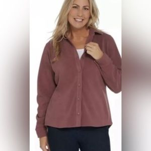 NWOT Denim & Co Fleece Button Front Long-Sleeve Top 1X A346285 ~ Ros…